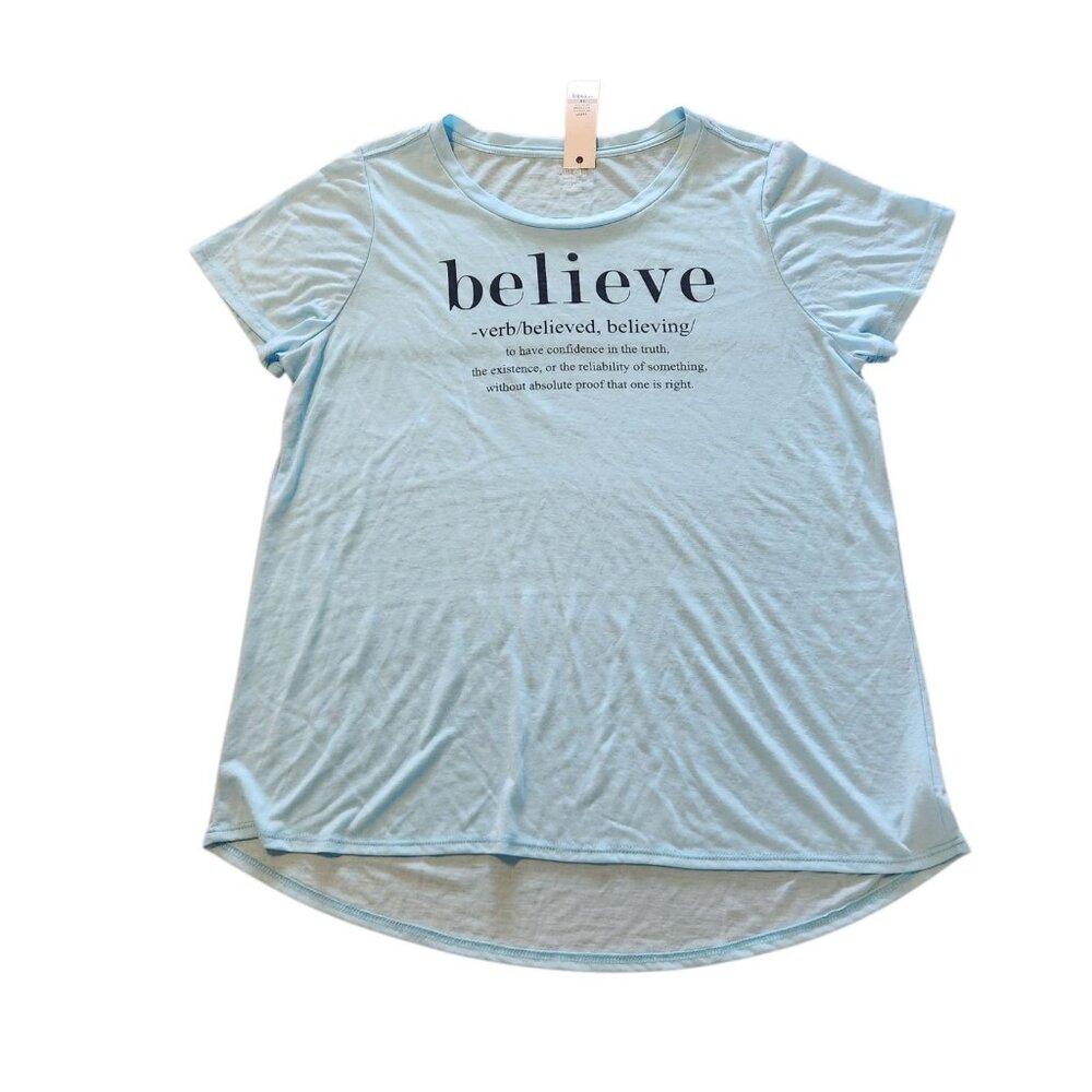 Inspirational T-shirt Believe Definition Positive Uplifting Womens 1X Blue NEW